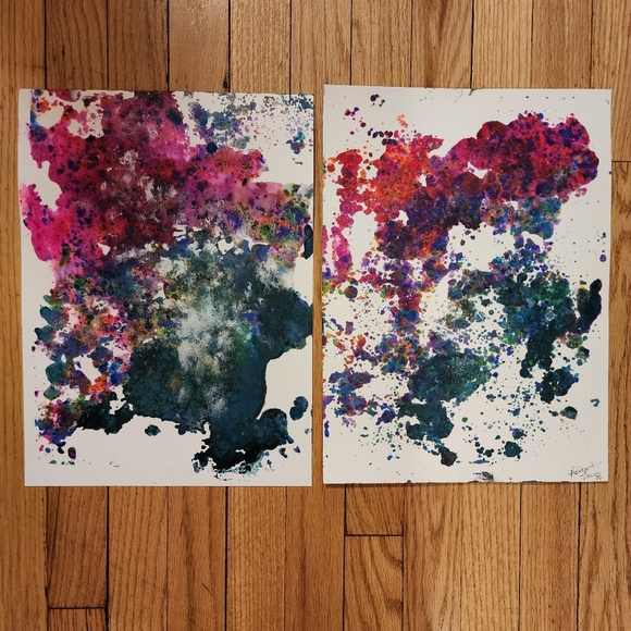 2 HANDCRAFTED Abstract Paintings HANDPAINTED Artwork HANDMADE Wall Art Decor - Picture 3 of 7